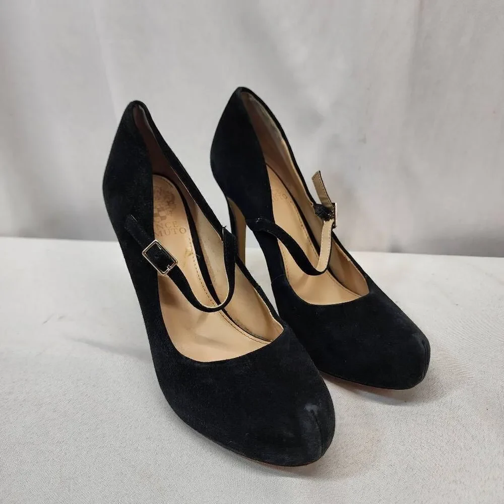 Vince Camuto Womens Beverly Mary Jane Pump Size 6.5 Black Suede Heel Dress Shoe